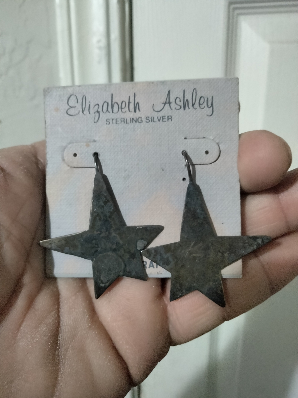 Sterling Silver Star Drop Earrings in Dark Silver